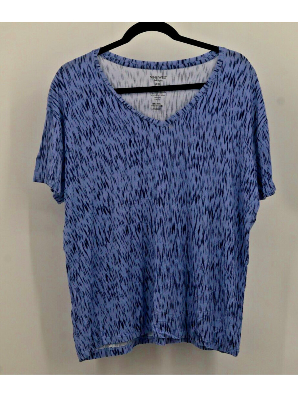 Nine West Soft Spun Womens XXL Blue V-Neck Short Sleeve Stretch Top Shirt